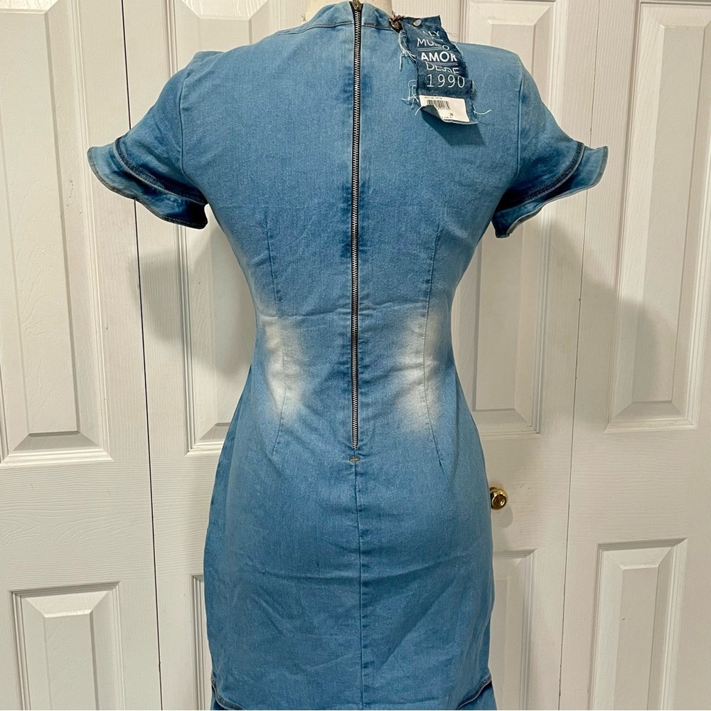 NWT Joyaly Demin Acid Wash Bombshell Dress Size 38. - Picture 9 of 15